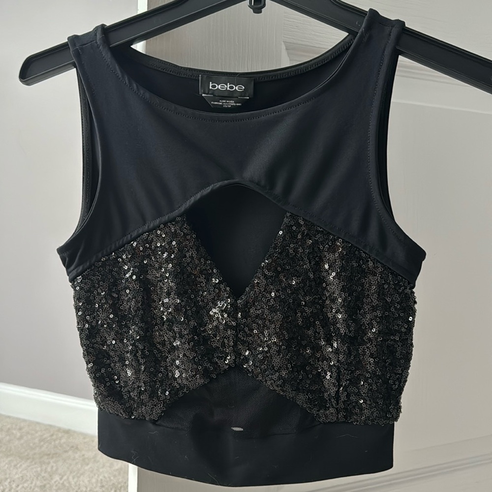 bebe sequin crop top